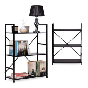 Medinė knygų lentyna su metaliniu rėmu, plati LOFT, 3 lentynos ModernHome - Image 8