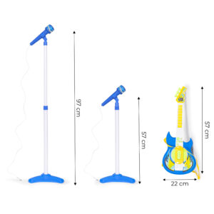 Elektrinės gitaros ir mikrofono rinkinys su stovu vaikams – suderinamas su MP3, mėlynas - Image 9