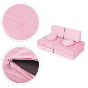 Didelė sulankstoma modulinė sofa vaikams „pasidaryk pats“, 8 minkštos pagalvės – rožinė ECOTOYS - Image 9