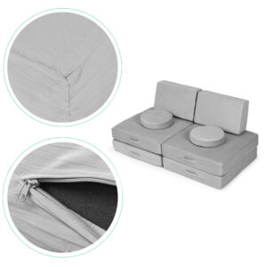 Didelė sulankstoma modulinė sofa vaikams „pasidaryk pats“, 8 minkštos pagalvės – pilka ECOTOYS - Image 9