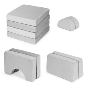 Didelė 2 vietų modulinė sulankstoma sofa vaikams „pasidaryk pats“ su 10 minkštų pagalvių – pilka ECOTOYS - Image 9