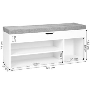 Batų spintelė su pilka pagalvėle ir pakeliama sėdyne, 3 lentynos, balta, ModernHome - Image 9