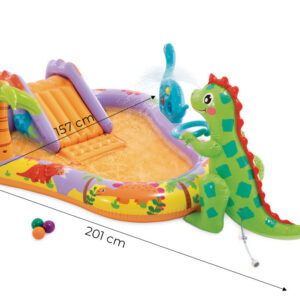 Pripučiamas baseinas vaikams vandens žaidimų aikštelė 201x157x69 cm čiuožykla fontanas dinozauras INTEX 56139 - Image 9