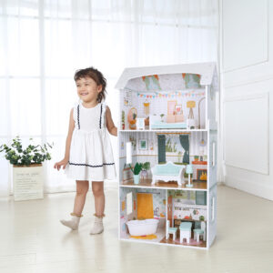 Lėlių namelis Alice – 3 aukštai, 4 kambariai, rinkinys su 9 baldais ECOTOYS - Image 9