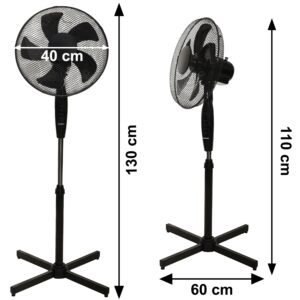 Pastatomas grindų ventiliatorius 45W – 3 režimai, 5 mentės, juodas - Image 9