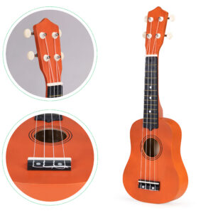 Medinė vaikiška ukulelė, 4 nailoninės stygos, ECOTOYS - Image 9