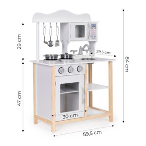 Medinė vaikiška virtuvėlė su orkaite ir maisto gaminimo priedais, balta, ECOTOYS - Image 9
