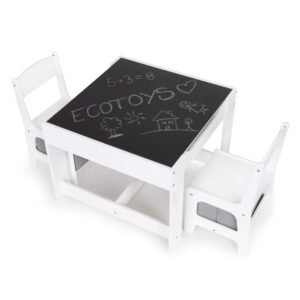 Medinių vaikiškų baldų komplektas: stalas su kreidine lenta + 2 kėdės ECOTOYS - Image 9