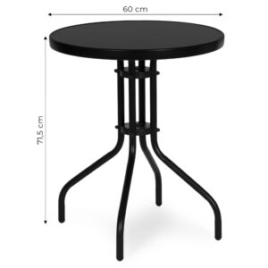 Apvalus sodo stalas 60 cm, grūdinto stiklo stalas sodui, terasai ar balkonui, juodas MultiGarden - Image 9