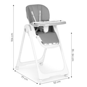 Aukšta kėdutė su aukščio reguliavimu, eko odos apmušalais, saugos diržais ir dvigubu padėklu, pilka, ECOTOYS - Image 9
