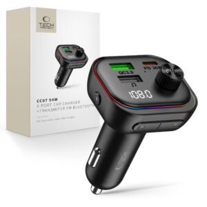 Tech-Protect CC07 3 PRIEVADŲ AUTOMOBILINIS ĮKROVIKLIS PD 54W + FM SIŲSTUVAS BLUETOOTH JUODAS