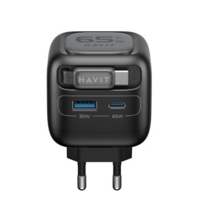 Havit UC253 EU - GaN kelioninis įkroviklis su ištraukiamu kabeliu, 65 W (juodas) - Image 2