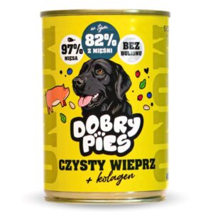 DOBRY PIES Mono Gryna kiauliena + kolagenas – šlapias pašaras šuniui – 400g