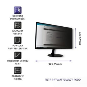 „Qoltec„ 51052 Privatumo filtras RODO 15,6“ | 16:9 - Image 3
