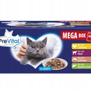 PREVITAL Mega Box Veal, salmon, liver, chicken - šlapias kačių maistas - 40X100g