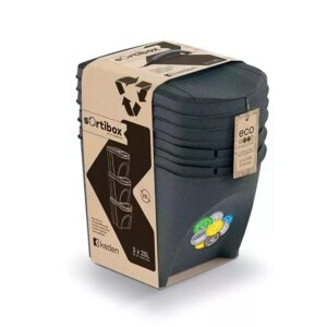 KEDEN ŠIUKŠLIADĖŽĖ SORTIBOX 25L RINKINYS 3 - ANTRACITO SPALVOS ECO WOOD