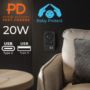 Maitinimo lizdas x2 + 4xUSB Maclean, skirstytuvas su 2 lizdais, 2xUSB A, 2xUSB C PD 20 W, 1x16 A + 1x6 A, MCE249 F/B - Image 2