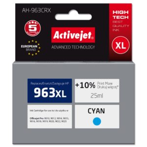Activejet AH-963CRX rašalas HP spausdintuvams, pakaitinis HP 963XL 3JA27AE; Premium; 1760 puslapių; mėlynos spalvos