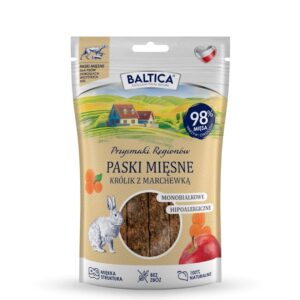 BALTICA Przysmaki Regionów Mėsos juostelės Triušis su morkomis – skanėstas šuniui – 90 g