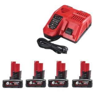 MILWAUKEE AKUMULIATORIUS 12V 6,0Ah M12B6 4vnt. + ĮKROVIKLIS M12-18FC