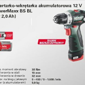 METABO AKUMULIATORINIS SUKTUVAS POWERMAXX BS BL 38/20Nm 2x2,0Ah LAGAMINAS