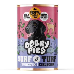 DOBRY PIES Surf & Turf Tuna and veal - drėgnas ėdalas šunims - 400g