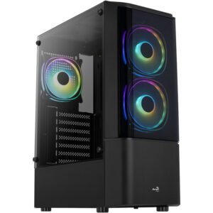 Aerocool Quantum v3 Mid Tower, RGB, Tempered Glass - Black