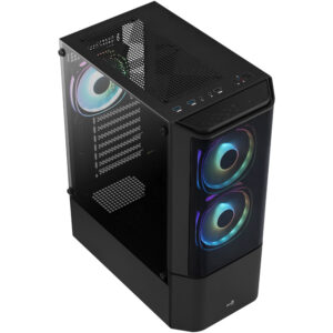 Aerocool Quantum v3 Mid Tower, RGB, Tempered Glass - Black - Image 2