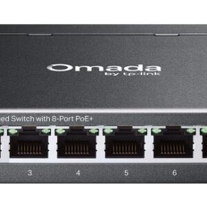TP-Link Omada ES208GP tinklo komutatorius Valdomas L2 Gigabit Ethernet (10/100/1000) Maitinimas per Eternetą (PoE) DIN rail Juoda - Image 1