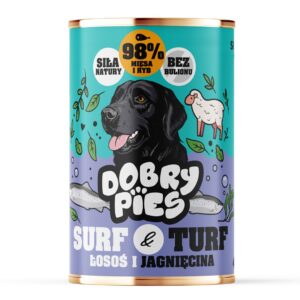 DOBRY PIES Surf & Turf Salmon and lamb - drėgnas ėdalas šunims - 400g