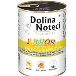 DOLINA NOTECI Premium Junior daug vištienos skrandukų - drėgnas maistas vidutinių ir didelių veislių šuniukams - 400 g