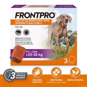 FRONTPRO Tabletės nuo blusų ir erkių šuniui (>25-50 kg) - 3x 136mg