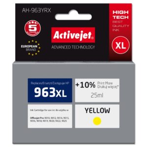 Activejet AH-963YRX rašalas HP spausdintuvams, pakaitinis HP 963XL 3JA29AE; Premium; 1760 puslapių; geltonas
