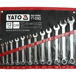 YATO VERŽLIARAKČIŲ KOMPLEKTAS (ATVIRAS IR ŽIEDINIS) SATININIS, 12 vnt. 8–9–10–11–12–13–14–15–17–19–22–24 mm