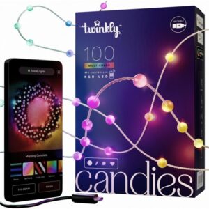 „Twinkly Candies“ LED Kalėdų eglutės žibintai TWKP100RGB-T 6 m 100 perlų formos lempučių