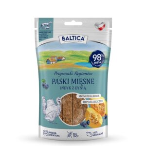 BALTICA Przysmaki Regionów Mėsos juostelės Kalakutiena su moliūgu – skanėstas šuniui – 90 g