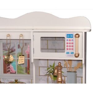 MEDINĖ VIRTUVĖLĖ VAIKAMS SU LED LEMPUTE 60x30x88,5CM BALTA-ROŽINĖ 1041100 - Image 4