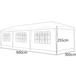 SODO PAVĖSINĖ CATERING PALAPINĖ PE 9x3M + 8 SIENELĖS BALTA 1048765 - Image 3