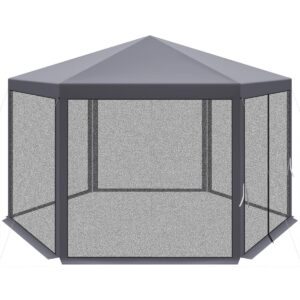 ŠEŠIAKAMPIS SODO PAVĖSINĖ 2x2x2x2.5M SU TINKLELIU NUO UODŲ PILKAS 1050171 - Image 4
