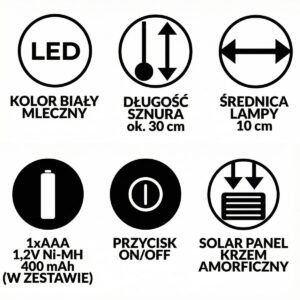 PLASTIKINĖ SAULĖS ENERGIJA ĮKRAUNAMA KABINAMA LEMPA RUTULYS SU SPAUSTUKU 10X30CM RINKINYS 2VNT. 1077529 - Image 6