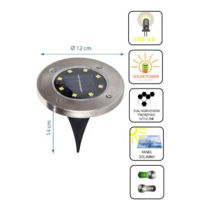 SAULĖS ENERGIJOS LED ŠVIESTUVAS 8 SMD LED, ĮKRAMDOMAS Į GRUNTĄ, RINKINYS 4 VNT. 1039923 - Image 2