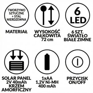 SAULĖS ENERGIJA VEIKIANTIS ŠVIEČIANTIS SODO PAPUOŠIMAS VĖJYJE SIŪBUOJANTYS BALTI RUTULIUKAI 6 LED 72CM ŠALTA BALTA 1060880 - Image 5