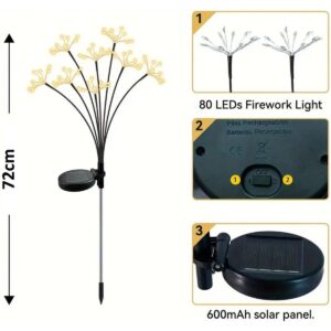 SAULĖS ENERGIJA VEIKIANTIS ŠVIEČIANTIS MEDELIS KIAULPIENĖ FEJERVERKAS 72CM 60 LED 1067506 - Image 7