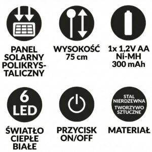 SAULĖS ENERGIJOS LED ŠVIESTUVAS ŽOLĖS FORMOS 6 LED 75CM 1074627 - Image 5