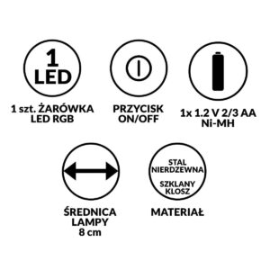 SAULĖS ENERGIJA ĮKRAUNAMAS STIKLINIS ŠVIESTUVAS RUTULYS 7,5x34CM RGB 1077482 - Image 6