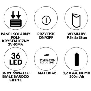 SAULĖS ENERGIJOS SIENINIS ŠVIESTUVAS ŠOKANČIOS LIEPSNOS 36 LED 1078786 - Image 4
