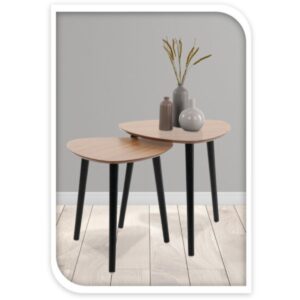 KAVOS IR ŠONINIŲ STALIUKŲ RINKINYS SVETAINEI 2 VNT. MDF JUODOS KOJOS 7028004 - Image 3