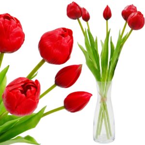 5 PEONIJŲ TULIPANŲ PUOKŠTĖ RAUDONA 39CM KAIP GYVI PAVASARIO DEKORACIJA 1075167