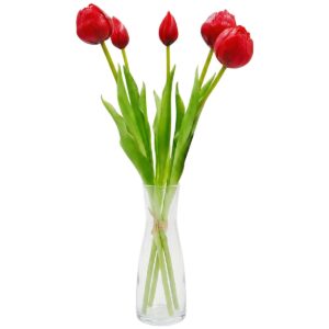 5 PEONIJŲ TULIPANŲ PUOKŠTĖ RAUDONA 39CM KAIP GYVI PAVASARIO DEKORACIJA 1075167 - Image 2