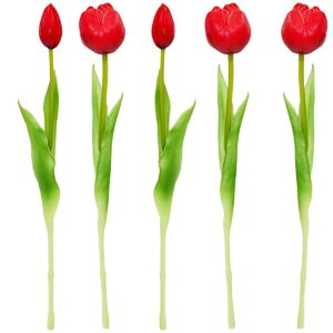 5 PEONIJŲ TULIPANŲ PUOKŠTĖ RAUDONA 39CM KAIP GYVI PAVASARIO DEKORACIJA 1075167 - Image 4